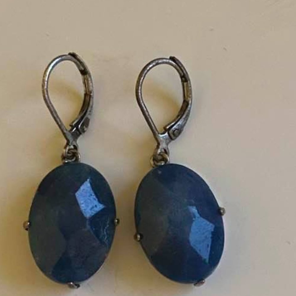 Navy Stone Clip Pierced Earrings